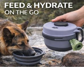 3-in-1 Dog Snack Container Portable Pet Treat Container with Collapsible Bowl & Poop Bag Dispenser for Walking Training Travel