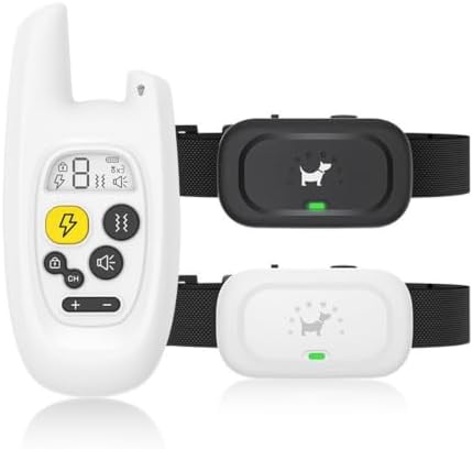 Dog Training Device Remote Control Barking Device pet Dog Trainer Electric Shock Collar pet Supplies Waterproof Rechargeable(White B)