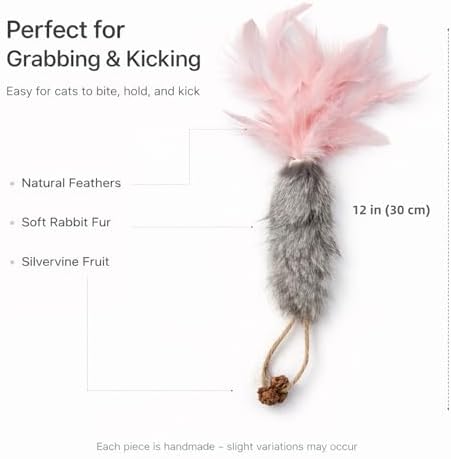 3 Pack Rabbit Fur Catnip Toys with Feathers – Interactive Carrot Cat Toys with Galls Fruit for Indoor Cats and Kittens