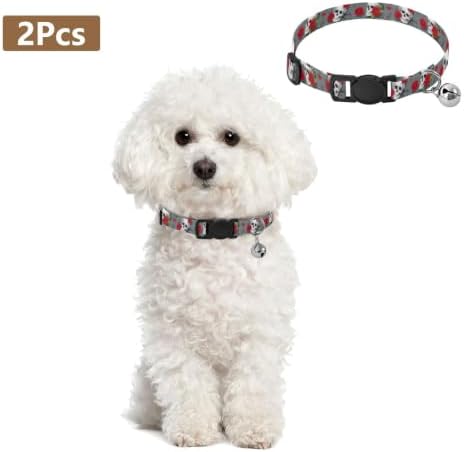 Skull Roses Gray Easy to Wear Dog Collar 2 Pack Comfortable Cat Collar