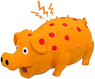 Andiker Dog Squeaky Toy, Dots Latex Dogs Chew Toys with a Oinks Sound Squeaker Grunting Pig Dog Toy Sturdy Self Play 8" Dogs Squeeze Toy for Dental Biting Chasing to Kill Boring Time (Orange)