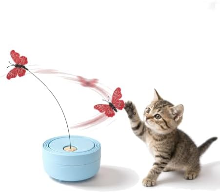 Interactive Butterfly Cat Toy for Indoor Cats, 360° Rotating Wand, Blue