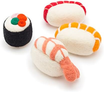 Glaciart One Wool Sushi Cat Toy Set with Catnip | Cute Cat Toy for Interaction & Boredom Relief, Encourages to Exercise, Explore & Play | Filled w/Organic Catnip to Help Sooth or Reduce Anxiety