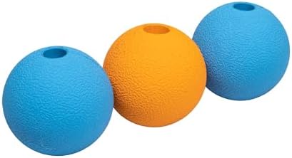 Amazon Basics Interactive Bouncy Supreme Durable Natural Rubber Dog Toy Balls, Easy to Clean, 2.5 inch, Blue, Orange, Pack of 3
