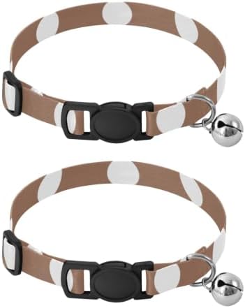 White Brown Retro Polka Dot Adjustable Buckle Kitten Collars 2 Pack Dog Collars for Small Dogs