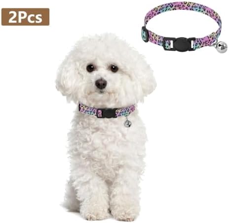 Leopard Spots Pastel Rainbow Metal Bell Included Pet Collar 2 Pack Collars for Puppies