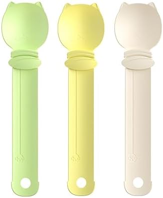 Cat Strip Feeder Spoon - Squeeze & Lickable Treat Dispenser for Wet Food, Multi-Purpose Pet Food Can Accessory (Assorted Colors) (Green+Yellow+Beige)