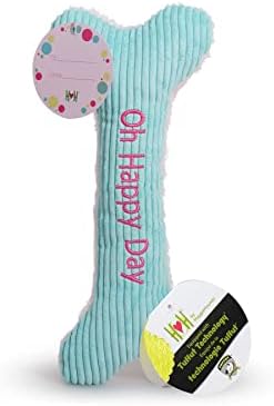 HuggleHounds Plush Dog Toy - Fuzzy Birthday Dog Toy, Plush Soft Fleece, Interactive Durable Stuffed, for Small and Large Breeds with Squeaker - Birthday Bone