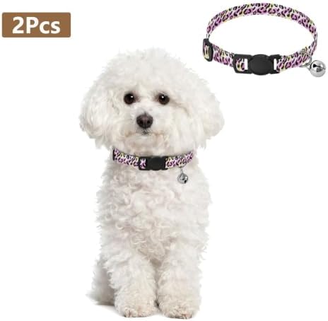 Leopard Spots Pastel Cat Bell Collar 2 Pack Kitten Collar Adjustable Length 10.6" to 17.1"