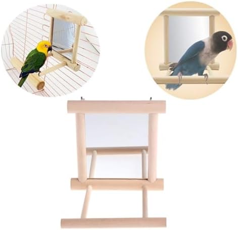 Litewoo Bird Mirror with Perch Parrot Swing Interactive Play Toys, 2 PC