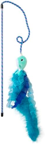 Quirky Kitty Nifty Narwhal Feather Wand and String Teaser Cat Toy, Catnip