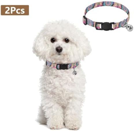 2 Pack Cats Collar Tie Dye Mandala Cat Collars with Bell, Adjustable Length 10.6" to 17.1"