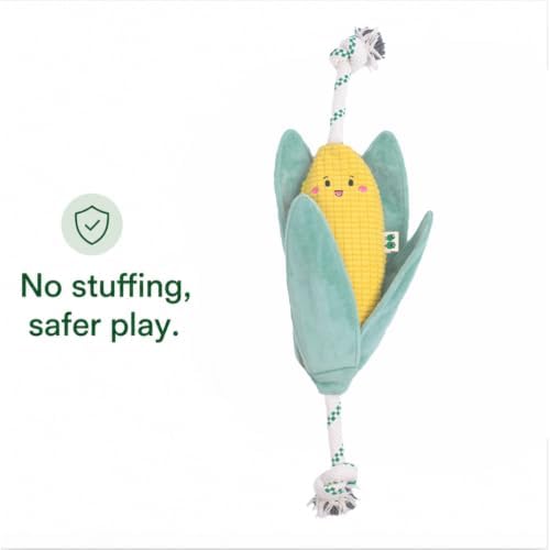 Green Sheep Interactive Plush Dog Toy, No Stuffing Squeaky Toy with Recycled Cotton Rope for Medium to Large Dogs, Chew Toy, Corn