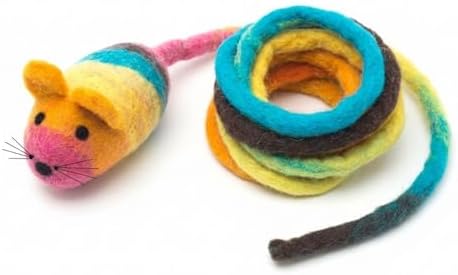 Glaciart One Felt Mouse Cat Toy – Soft Fuzzy Enrichment 100% Natural Wool - Interactive Catnip Play Cat Toy Set - Safe for Pets, Non-AZO Colored Dyes - 100” Long
