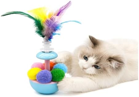 JINTONE Interactive Cat Toy, Self-Righting Tumbler with Feathers & Catnip-Ready Plush Ball, No Battery Needed, Relieve Boredom, Stop Night Zoomies, Easy to Clean for Indoor Kittens & Adult Cats