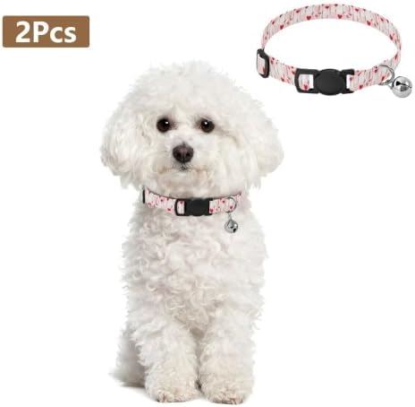 2 Pack Kitten Collar Red Heart Flowers Bell Collar for Small Dogs, Adjustable 10.6 to 17.1 Inches