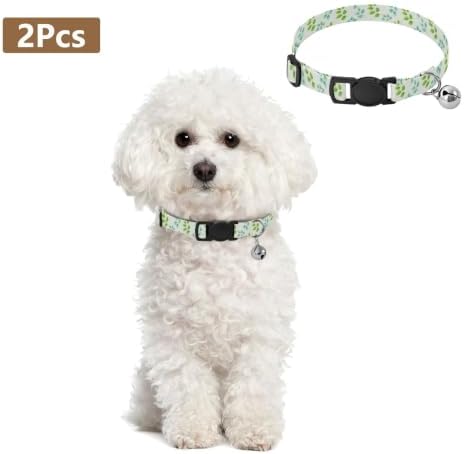 Watercolor Leaf Branches Green Cat Collar 2 Pack Dog Collars for Small Dogs Adjustable Length 10.6" to 17.1"