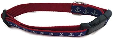 Large Dog Collar 15-22 Inch Nautical Anchor Blue Red Adjustable Collar Handmade USA