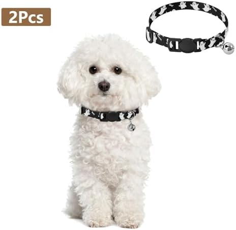 Cute Halloween Boo Black Puppy Collar 2 Pack Collars for Cats Adjustable 10.6 to 17.1 Inches