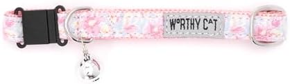 THE WORTHY DOG Graphic Pattern, Breakaway Cat Collar, with Bell, Blue
