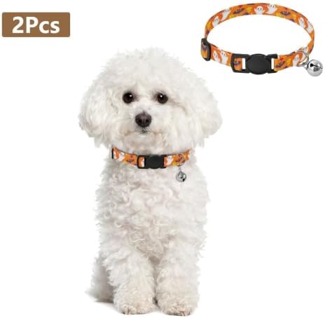 Halloween Cats Pumpkins Soft Cat Collar, 2 Pack Collar with Bell for Dog Puppy