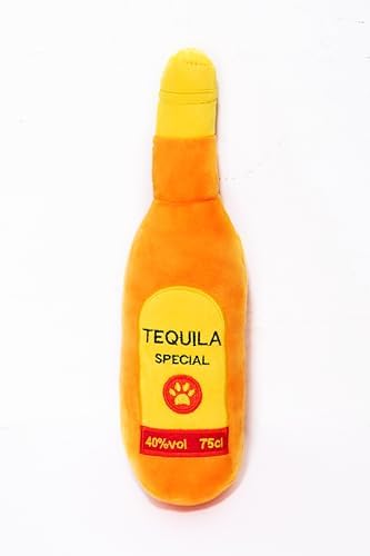 Glow Pups Tequila Dog Toy with Squeaker, Plush Alcohol Dog Toy for Playtime, Fun & Interactive, Ideal Dogs, 26 CM, Multicolor - Alcohol Parody Dog Toys