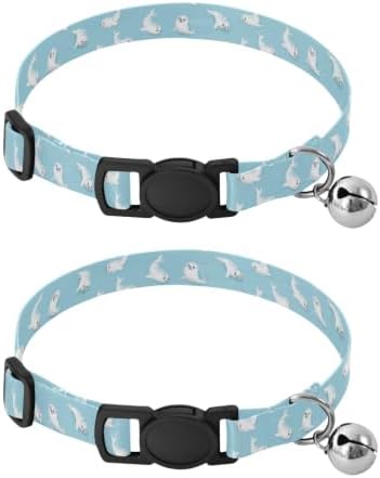 Cute White Seals Blue Kitten Collars 2 Pack Lightweight Small Dog Collar Adjustable 10.6 to 17.1 Inches