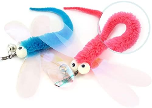 Cat Big Eye Dragonfly Toys Replacement Cat Toy Wand Refills, 6 Pieces Big Eye Dragonfly Cat Toy Feathers Refill, Interactive Cat Teaser Wand Attachments, with Bell