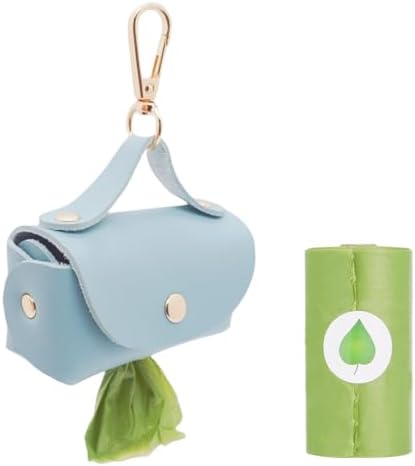 Leather Poop Bag Holder Dispenser for Leash, Portable and Reusable Dog Poop Bag Dispenser, Dog Bag Holder for Walking, Outdoor, Travelling (Blue)