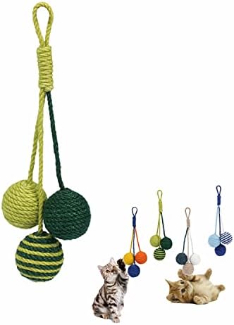 Cat Toy Sisal Ball Hanging Cat Toy Handmade Cat Rope Ball Chew Eco-Friendly Toy Pets Interactive Toy Cat Toys for Indoor Cats (Green, 1pcs)