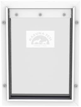 Hakuna Pets Deluxe Aluminum Pet, Cat and Dog Door with 2-Way Locking Panel for Screens, Doors and Walls up to 2.8" Thick, Medium, White
