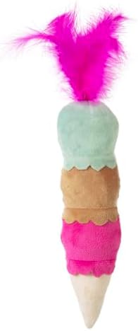 Quirky Kitty Ice Cream Kicker Catnip Crinkle Feather Soft Plush Cat Toy | Large Kicker Cat Toy for Bunny Kicks, Pouncing & Batting | Interactive Catnip Toy for Active Play