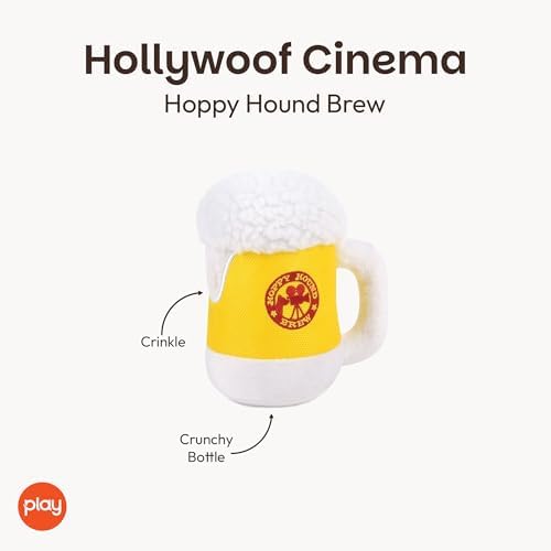 P.L.A.Y. Cute Plush Dog Toys - Hollywoof Cinema, Movie Themed Durable Squeaker Chew Toy, Great for Puppies & Small, Medium, Large Dog Breeds - Machine Washable, Recycled Materials (Hoppy Hound Brew)