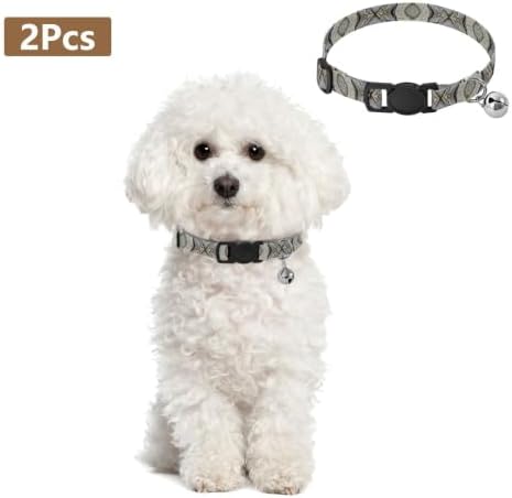 2 Pack Cat Collar Marble Gray Black Gold Dog Collar with Bell, Adjustable Length 10.6" to 17.1"