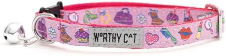 THE WORTHY DOG Graphic Pattern, Breakaway Cat Collar, with Bell, Pink