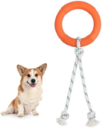 Green Sheep Natural Rubber Dog Chew Toy, Interactive Ring Rope Dog Toy for Tug of War, Durable Dog Toy with Recycled Cotton Rope for Medium to Large Dogs,Orange