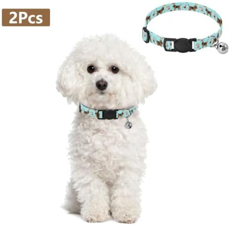 Brown Dogs Decorative Pet Collar with Bell 2 Pack Cat Collars Adjustable 10.6 to 17.1 Inches