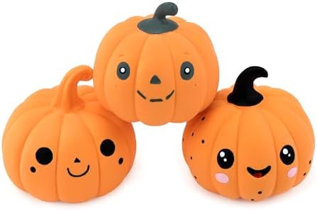 CHIWAVA 3PCS 2.4" Squeak Halloween Pumpkin Latex Dog Toy Set for Small Dogs