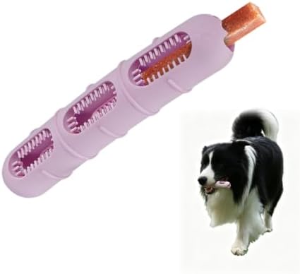 Sausage-Shaped Dog Chew Toy with Teeth Cleaning Bristles (Pink)