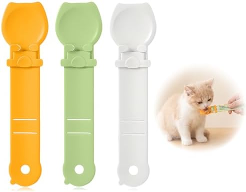 AZY 3PCS Cat Treat Dispenser Spoon Set for Wet Food – Mess-Free Cat Treat Spoon Squeeze Feeder for Lickable Treats, Long Handle Cat Food Spoon for Cats & Small Pets