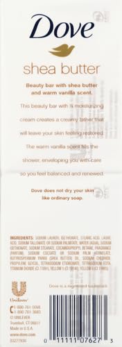 Dove Beauty Bar Soap Shea Butter,for Nourished,Radiant Skin,Enriches Skin 3.75 oz,(Pack of 72)
