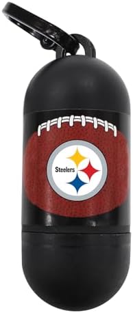 Pets First NFL PITTSBURGH STEELERS PET LICENSED Poop Waste Bag Dispenser and D Ring for Leash with 45 Premium Garbage Bags