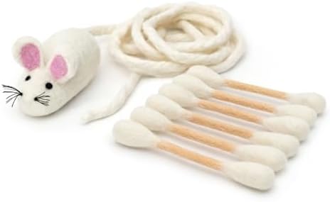 Glaciart One Cat Qtip Toy Set, Felt Mice Cat Toy & Cotton Swab Cat Toy, Wool Felt Cat Toys for Indoor Cats