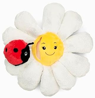 Flourish Pets 3 in 1 Multi-Layer Chew Toy for Active Dogs | Non-Toxic BPA Free Double Stitched Soft Fabric Exterior Dog Toys | Long-Lasting Dog Plush Toys - Small White Daisy 13"