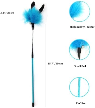 Cat Wand Toy 3 PCS Soft Turkey Feather Teaser Wands with Bell for Indoor
