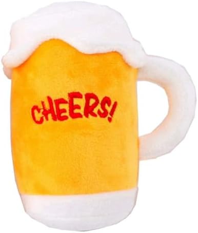 Glow Pups Dog Beer Toy, Plush Squeaky Beer Mug Dog Toy Dogs, Fun Alcohol Pet Toys, Engaging and Interactive, Machine Washable, Multicolor Plush