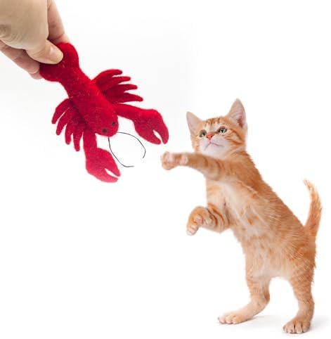 Glaciart One Wool Lobster Cat Toy with Catnip | Interaction & Boredom Relief, Encourages to Exercise, Explore & Play | Filled w/Organic Herbs to Help Sooth or Reduce Anxiety
