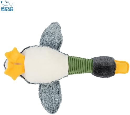 Best Pet Supplies Interactive Squeaky Dog Chew Toy, Ideal Dog Toys for Chewers, Small, Medium & Large Dogs, and Fetch Lovers - Mallard Duck Wing (Gray), Large