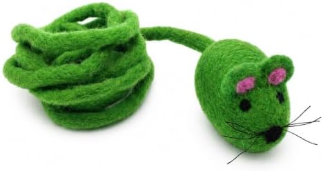 Glaciart One Felt Mouse Cat Toy – Soft Fuzzy Enrichment 100% Natural Wool - Interactive Catnip Play Cat Toy Set - Safe for Pets, Non-AZO Colored Dyes - 42” Long