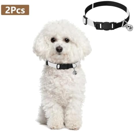 2 Pack Pet Collar Black White Polka Dots Cat Bell Collar, Adjustable Length 10.6" to 17.1"
